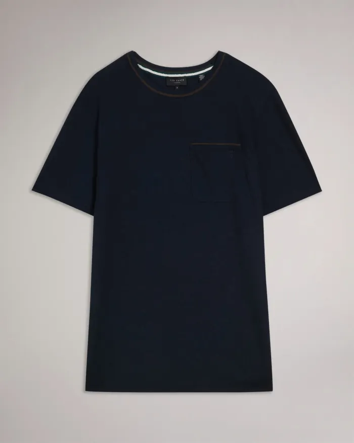 Men GRINE 8211 Short Sleeve TShirt With Suedette Trim Navy Ted Baker Tops