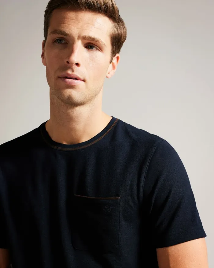 Men GRINE 8211 Short Sleeve TShirt With Suedette Trim Navy Ted Baker Tops