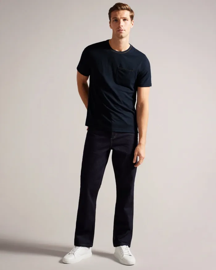 Men GRINE 8211 Short Sleeve TShirt With Suedette Trim Navy Ted Baker Tops