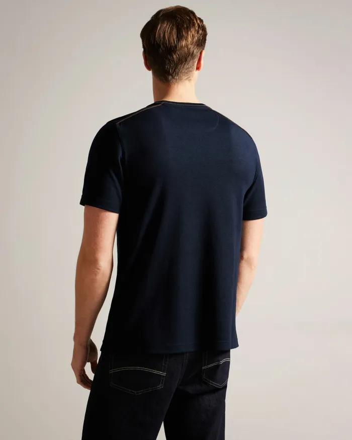 Men GRINE 8211 Short Sleeve TShirt With Suedette Trim Navy Ted Baker Tops