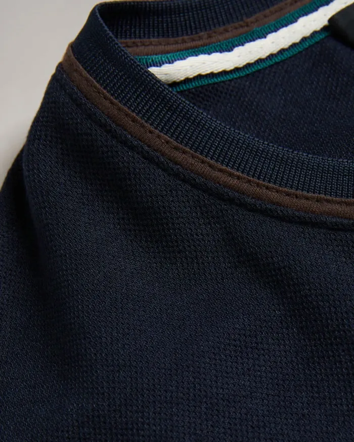 Men GRINE 8211 Short Sleeve TShirt With Suedette Trim Navy Ted Baker Tops