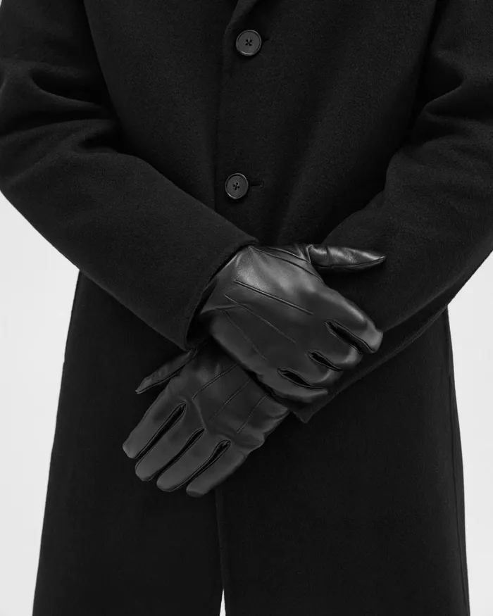 Men Hats Gloves Scarves Theory Ribbed Cuff Gloves In Leather Black