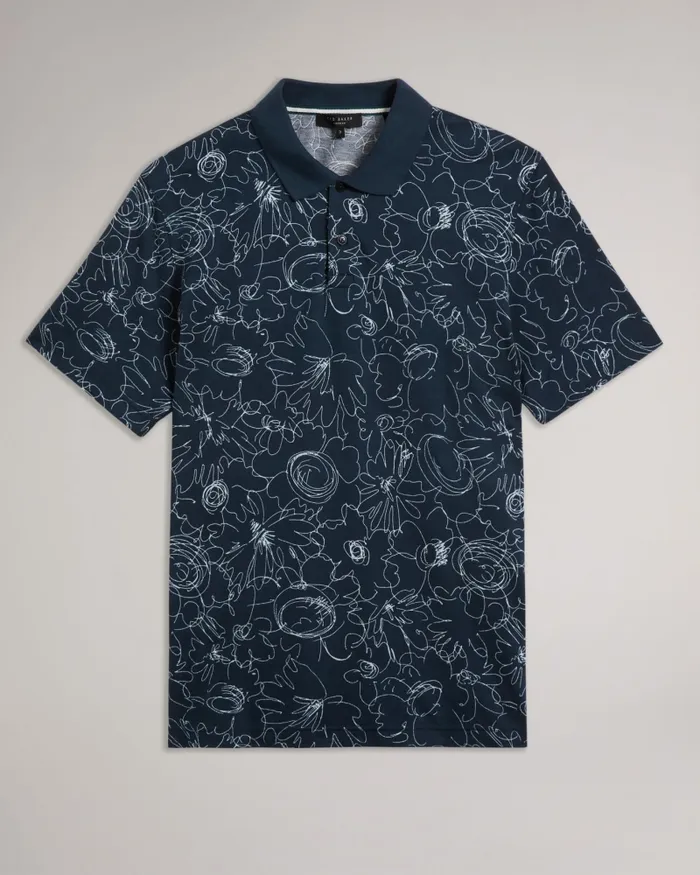 Men HOLLER 8211 Short Sleeve Regular Fit Printed Polo Shirt Navyblue Ted Baker Polo Shirts