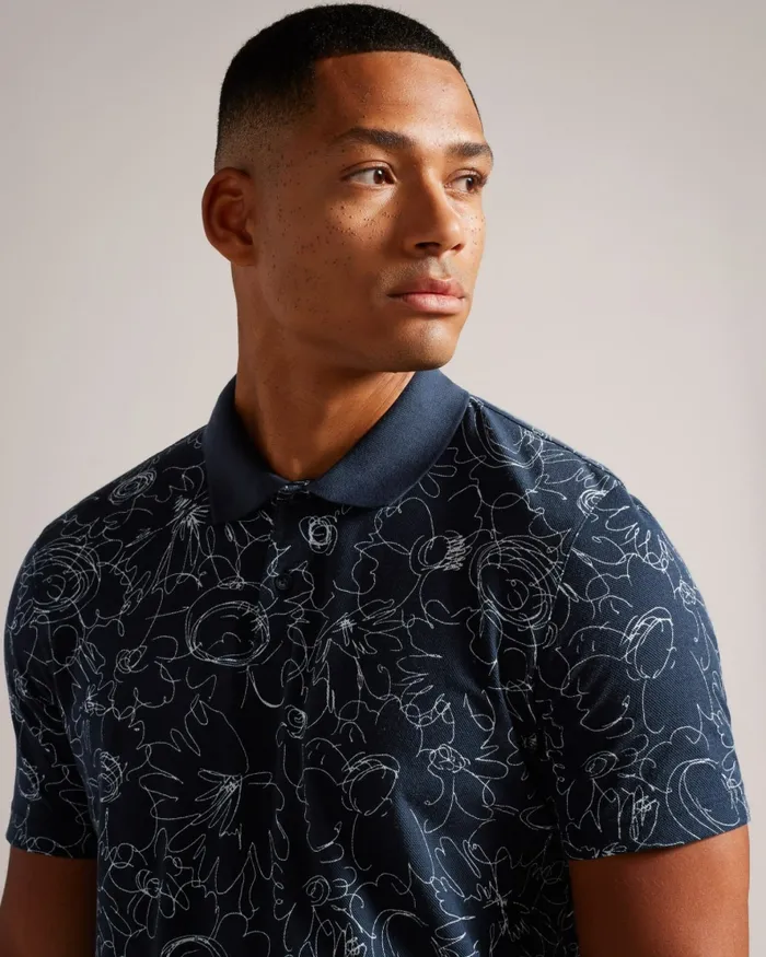 Men HOLLER 8211 Short Sleeve Regular Fit Printed Polo Shirt Navyblue Ted Baker Polo Shirts