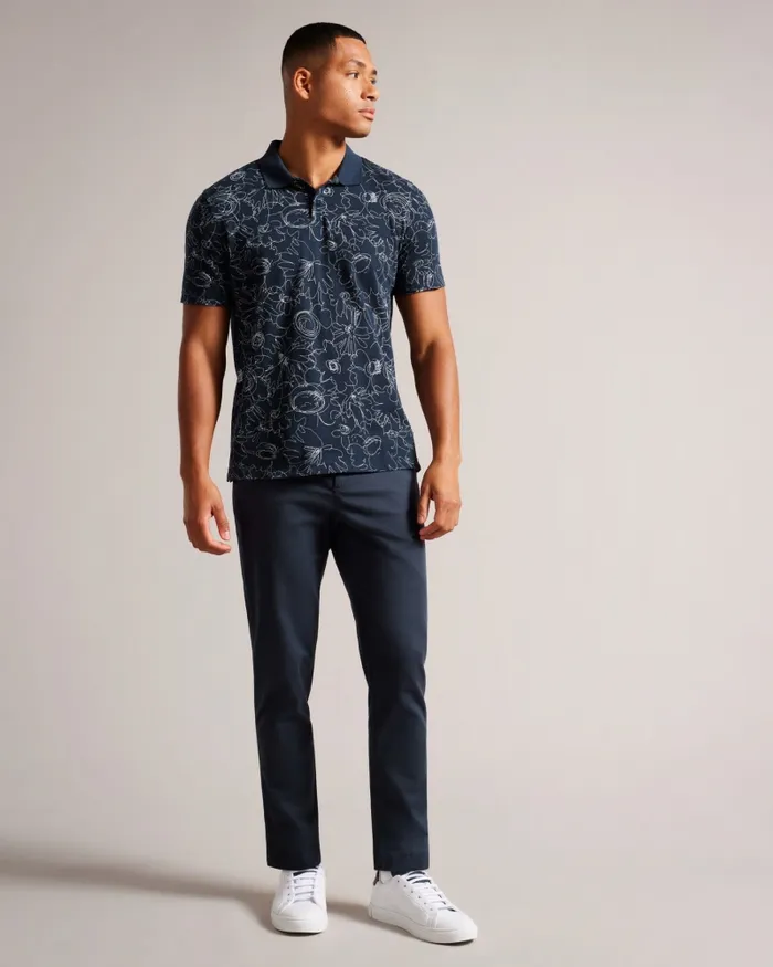 Men HOLLER 8211 Short Sleeve Regular Fit Printed Polo Shirt Navyblue Ted Baker Polo Shirts