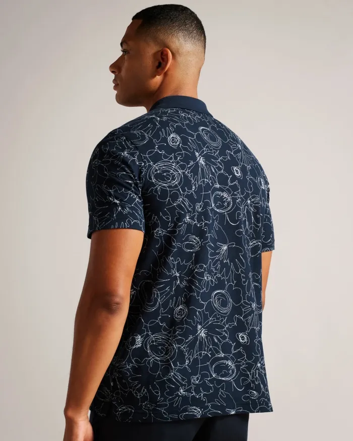 Men HOLLER 8211 Short Sleeve Regular Fit Printed Polo Shirt Navyblue Ted Baker Polo Shirts