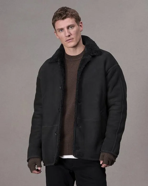 Men Jackets and Coats Rag and Bone Henderson Shearling Jacket Black
