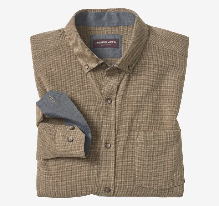 Men Johnston and Murphy Corduroy Shirt Brown Textured Shirts