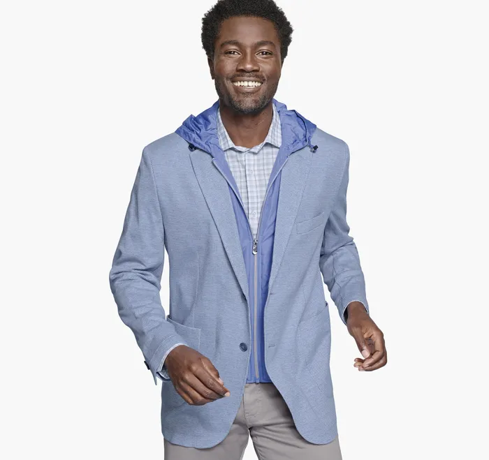 Men Johnston and Murphy XC Flex Hooded Bib Blazer Light Blue Blazers