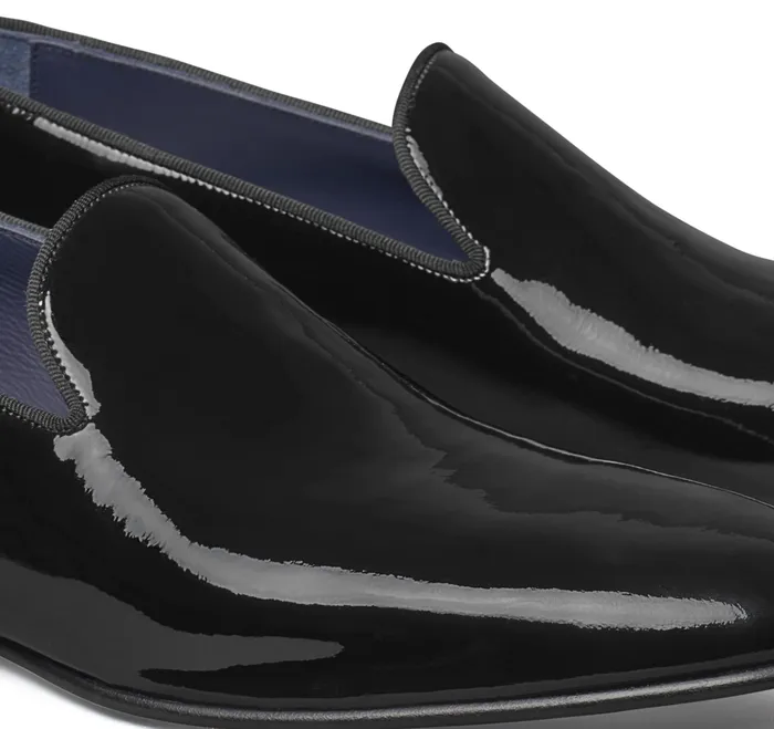 Men Kinser SlipOn Loafer Black Italian Patent Calfskin Dress Shoes Johnston and Murphy