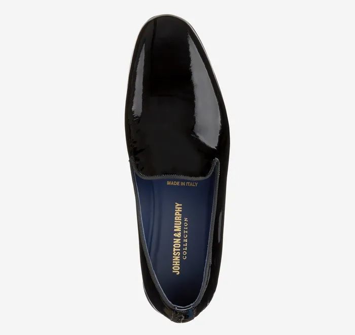 Men Kinser SlipOn Loafer Black Italian Patent Calfskin Dress Shoes Johnston and Murphy