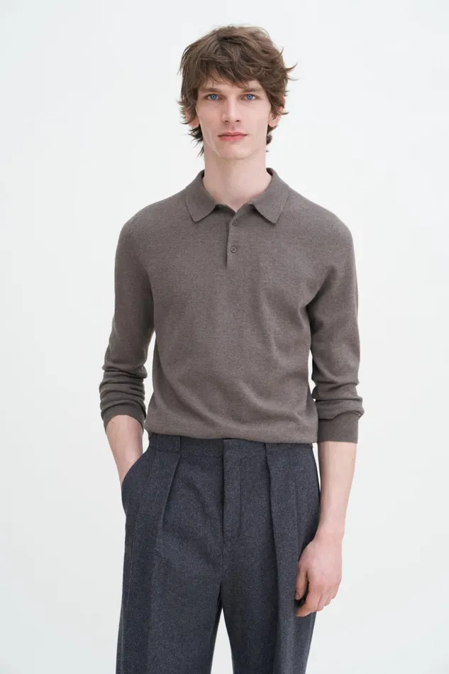 Men Knitted Polo Shirt Dark Sage Melange Filippa K Knitwear