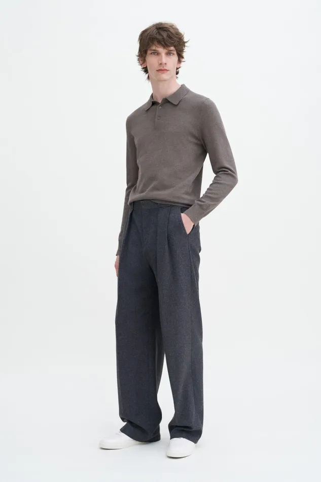 Men Knitted Polo Shirt Dark Sage Melange Filippa K Knitwear