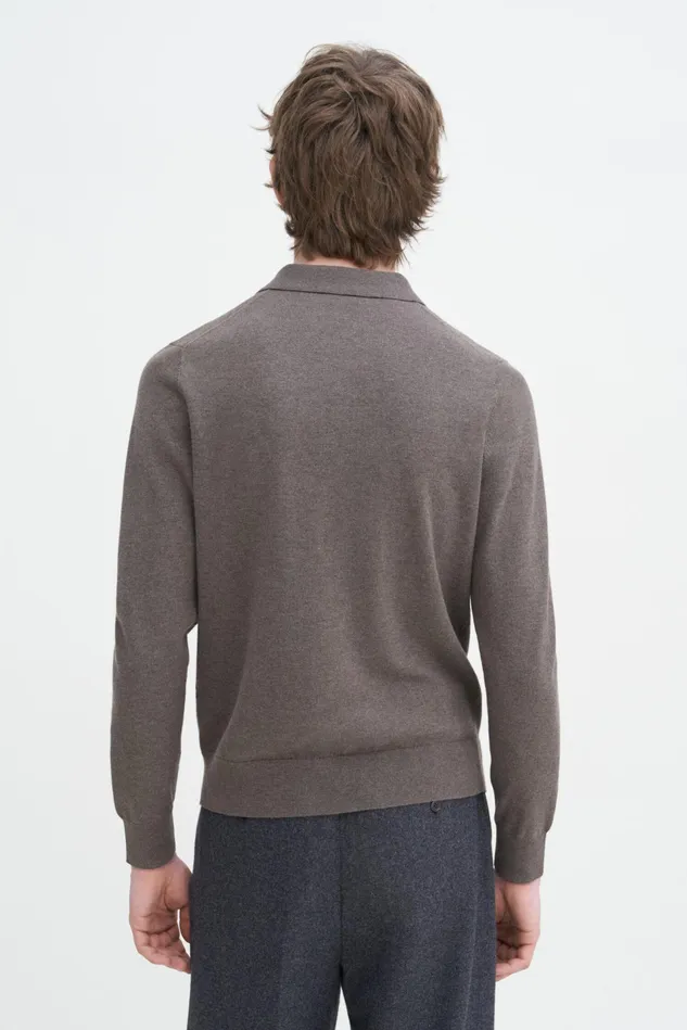 Men Knitted Polo Shirt Dark Sage Melange Filippa K Knitwear