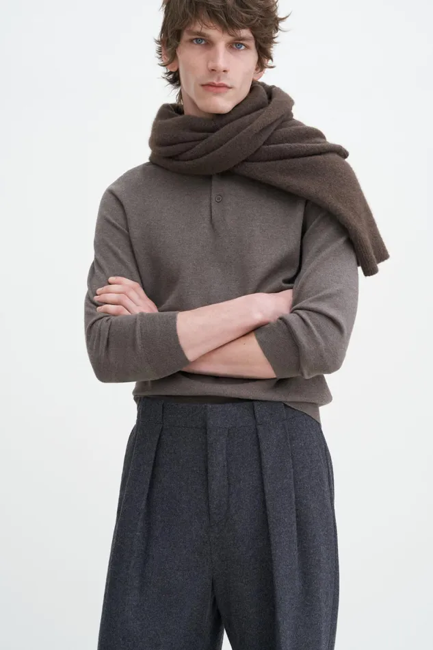 Men Knitted Polo Shirt Dark Sage Melange Filippa K Knitwear
