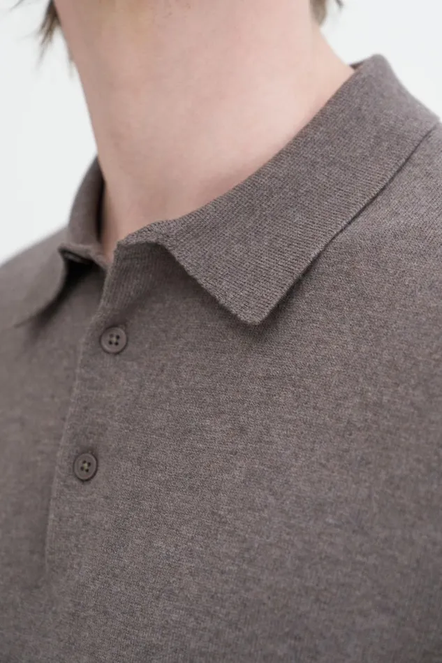 Men Knitted Polo Shirt Dark Sage Melange Filippa K Knitwear