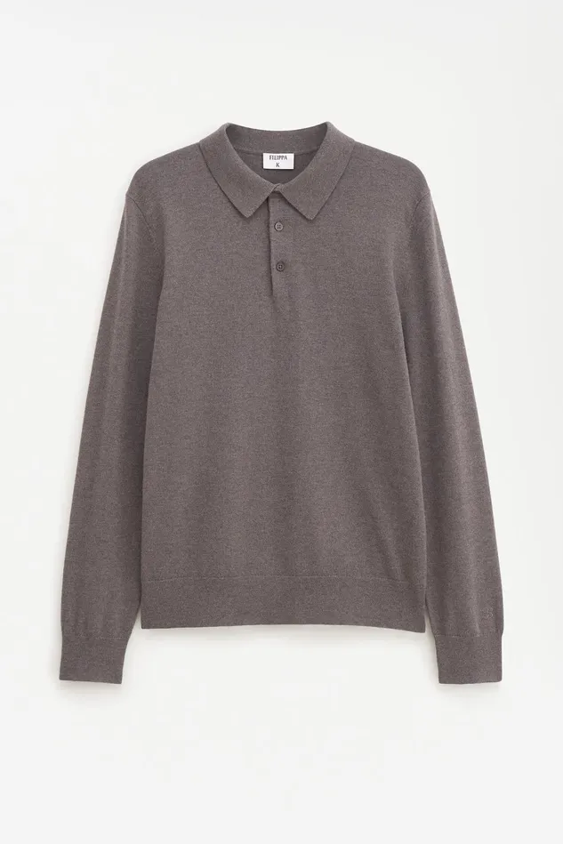 Men Knitted Polo Shirt Dark Sage Melange Filippa K Knitwear
