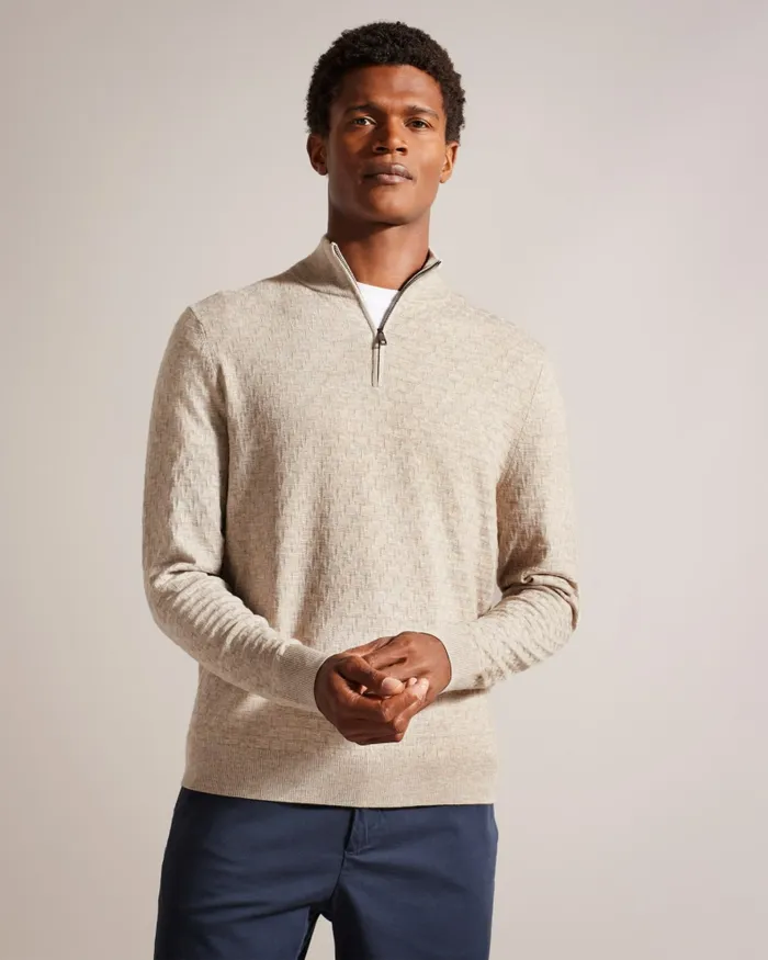 Men KURNLE 8211 Textured Knit Funnel Neck Jumper Browntan Ted Baker Tops Men KURNLE 8211 Textured Knit Funnel Neck Jumper Browntan Ted Baker Tops