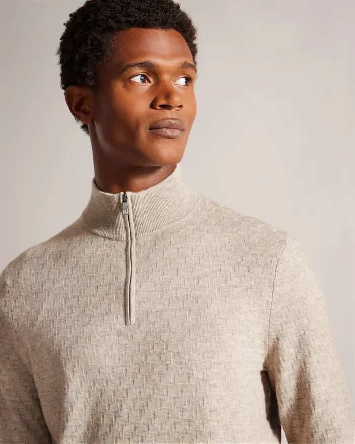 Men KURNLE 8211 Textured Knit Funnel Neck Jumper Browntan Ted Baker Tops Men KURNLE 8211 Textured Knit Funnel Neck Jumper Browntan Ted Baker Tops