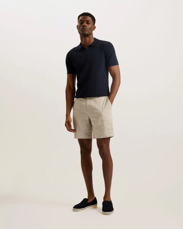Men LAMBATH 8211 Slim Fit Check Linen Blend Shorts Taupe Ted Baker Shorts