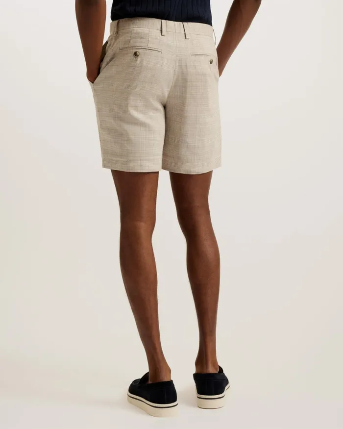 Men LAMBATH 8211 Slim Fit Check Linen Blend Shorts Taupe Ted Baker Shorts