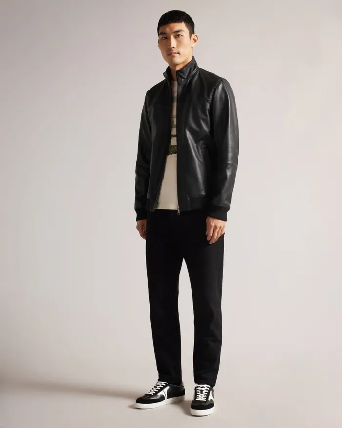 Men LEADON 8211 Leather Bomber Jacket Black Ted Baker Coats and Jackets