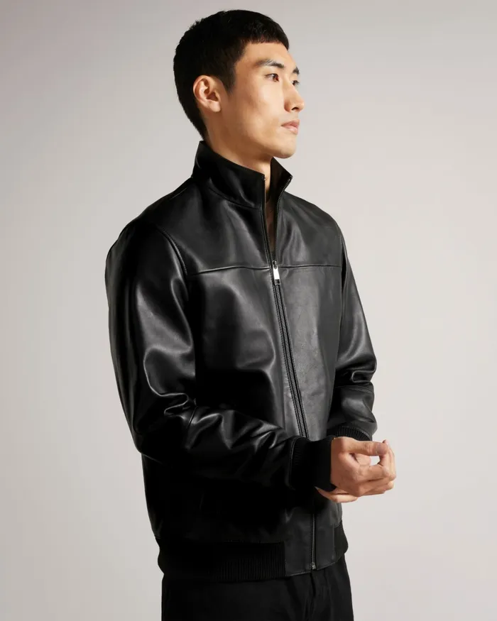 Men LEADON 8211 Leather Bomber Jacket Black Ted Baker Coats and Jackets