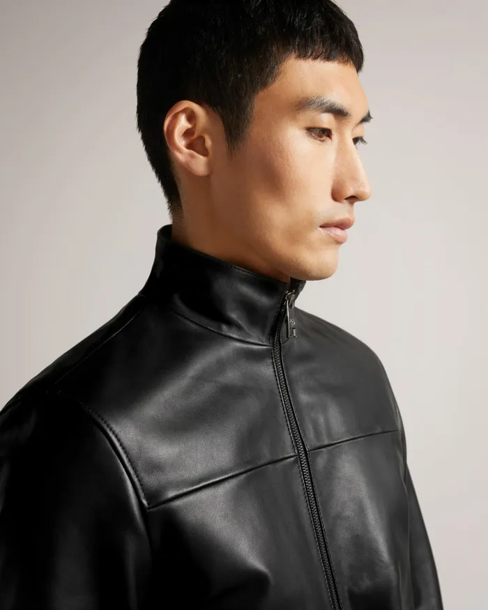 Men LEADON 8211 Leather Bomber Jacket Black Ted Baker Coats and Jackets