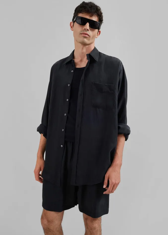 Men Leland Silky Shirt 8211 Black The Frankie Shop Tops