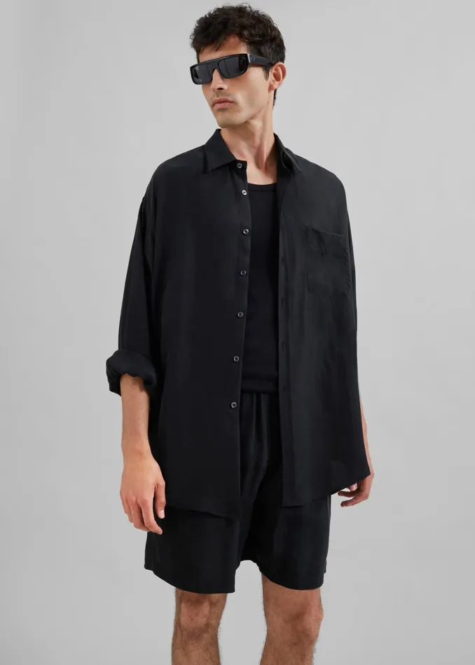Men Leland Silky Shirt 8211 Black The Frankie Shop Tops