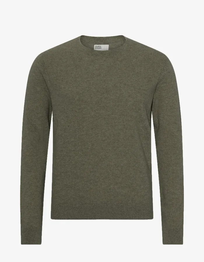 Men Light Merino Wool Crew Dusty Olive Colorful Standard Knit Sweaters