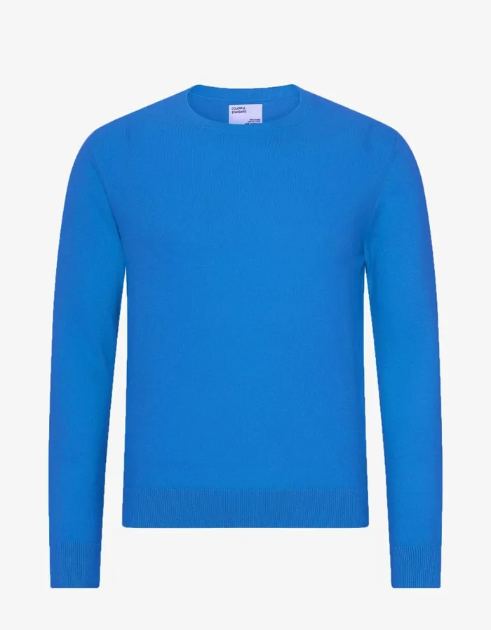 Men Light Merino Wool Crew Pacific Blue Colorful Standard Knit Sweaters