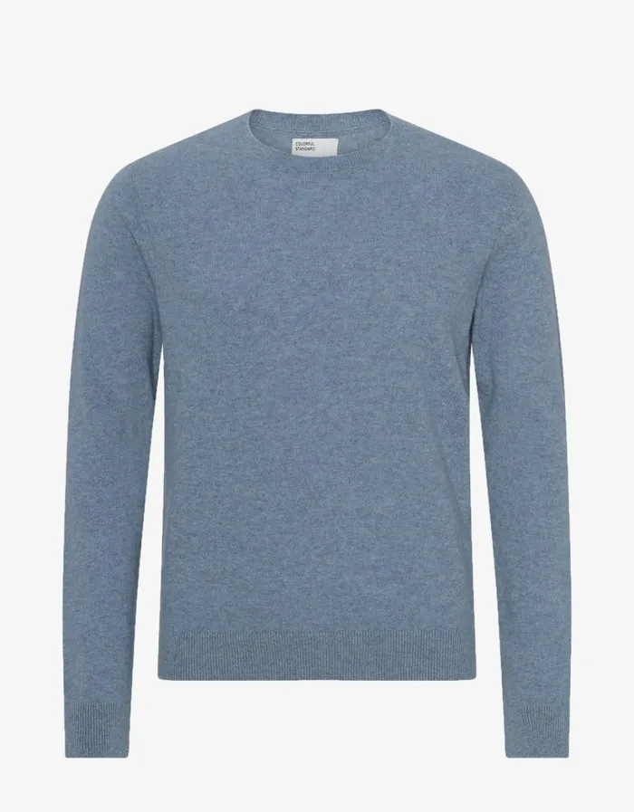 Men Light Merino Wool Crew Stone Blue Colorful Standard Knit Sweaters