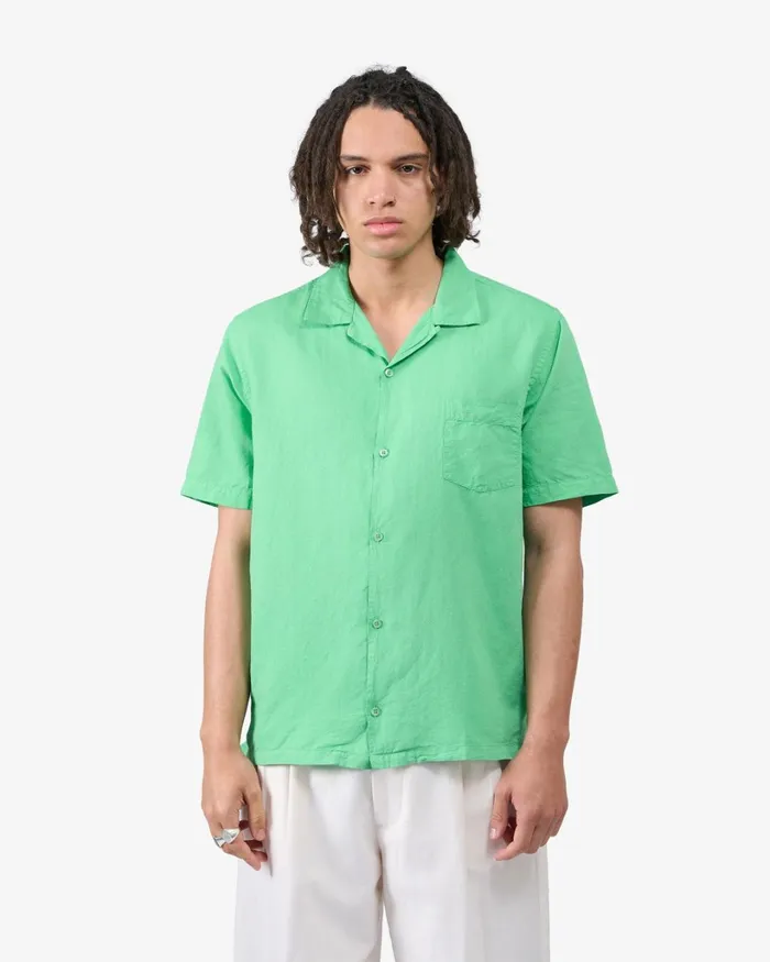 Men Linen Short Sleeved Shirt Optical White Colorful Standard Shirts