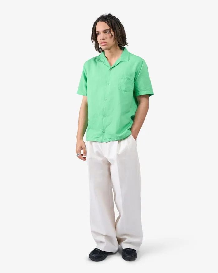 Men Linen Short Sleeved Shirt Optical White Colorful Standard Shirts
