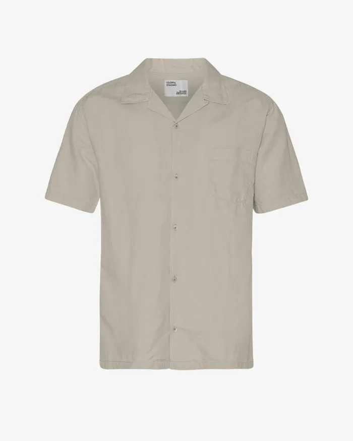 Men Linen Short Sleeved Shirt Oyster Grey Colorful Standard Shirts