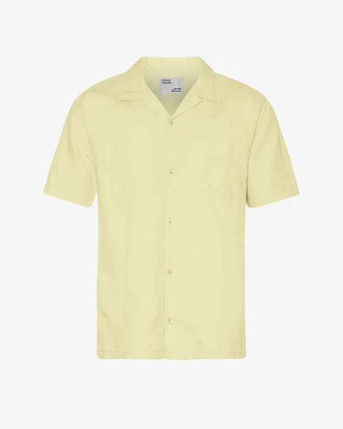Men Linen Short Sleeved Shirt Soft Yellow Colorful Standard Shirts