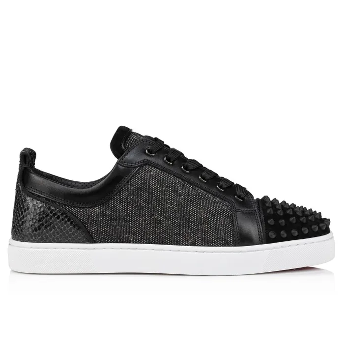 Men Louis Junior Spikes Orlato Sneakers 8211 Veau Velours Linen And Spikes 8211 Black Christian Louboutin Sneakers