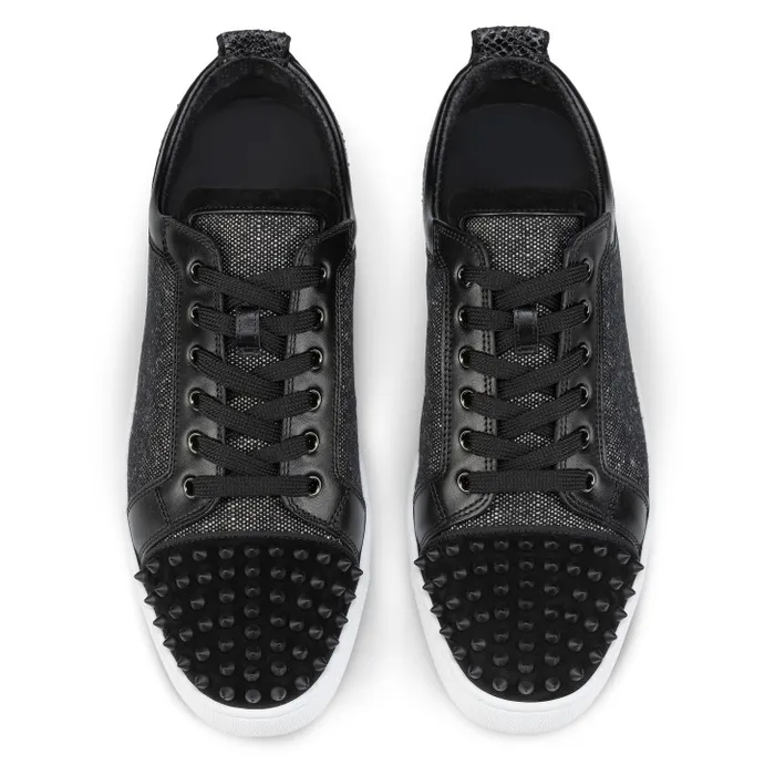 Men Louis Junior Spikes Orlato Sneakers 8211 Veau Velours Linen And Spikes 8211 Black Christian Louboutin Sneakers