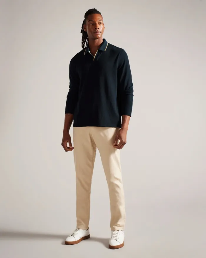 Men MASTE 8211 Long Sleeve Open Collar Polo Shirt Navy Ted Baker Tops Men MASTE 8211 Long Sleeve Open Collar Polo Shirt Navy Ted Baker Tops