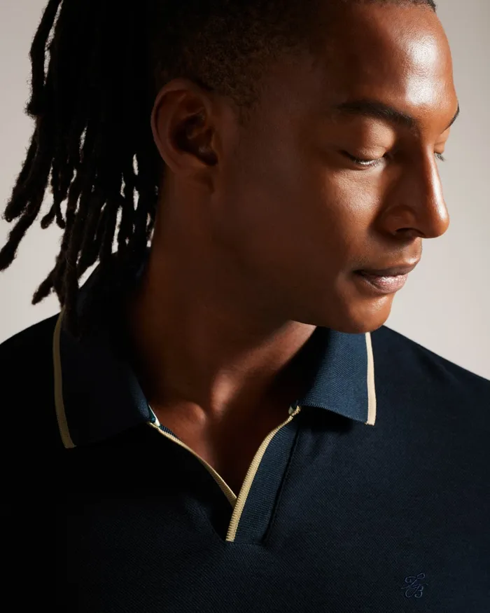 Men MASTE 8211 Long Sleeve Open Collar Polo Shirt Navy Ted Baker Tops Men MASTE 8211 Long Sleeve Open Collar Polo Shirt Navy Ted Baker Tops