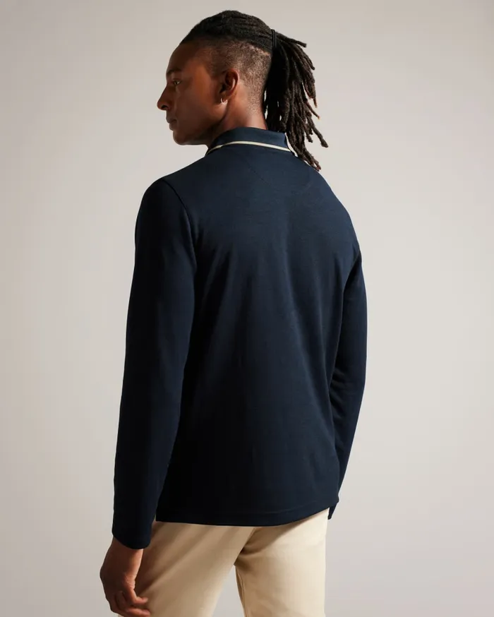 Men MASTE 8211 Long Sleeve Open Collar Polo Shirt Navy Ted Baker Tops Men MASTE 8211 Long Sleeve Open Collar Polo Shirt Navy Ted Baker Tops