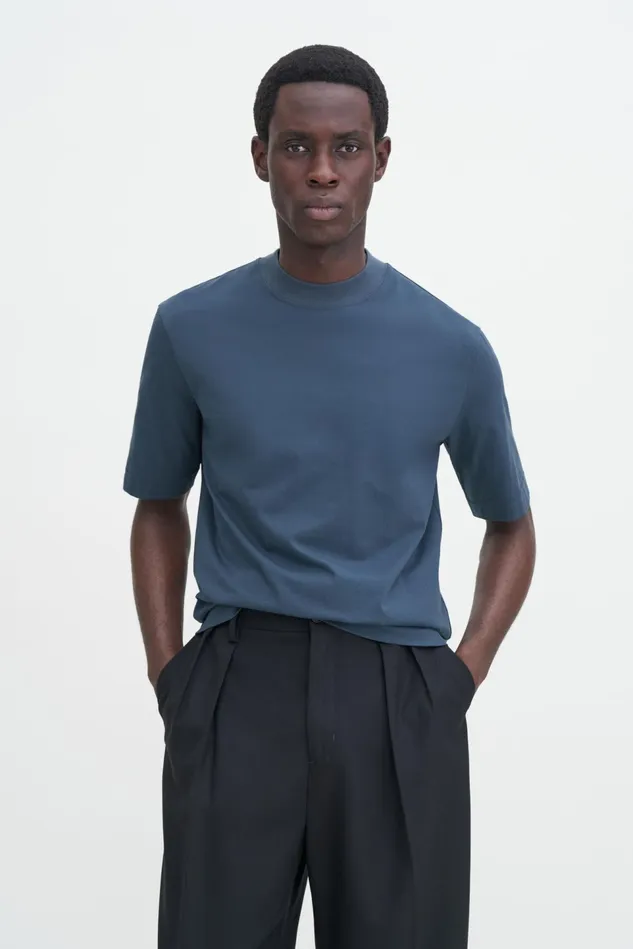 Men Mock Neck Cotton Tee Dawn Blue Filippa K TShirts