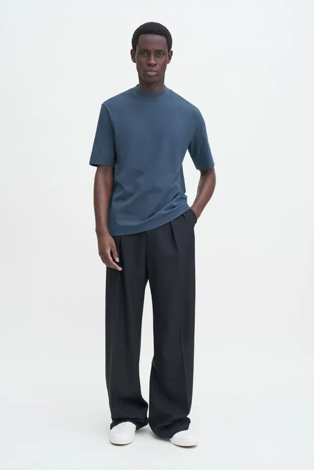 Men Mock Neck Cotton Tee Dawn Blue Filippa K TShirts