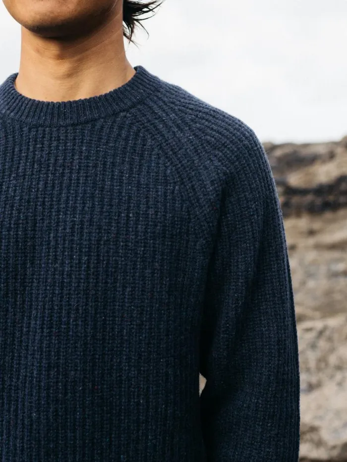 Men Mora Knit Jumper Navy Finisterre Knitwear