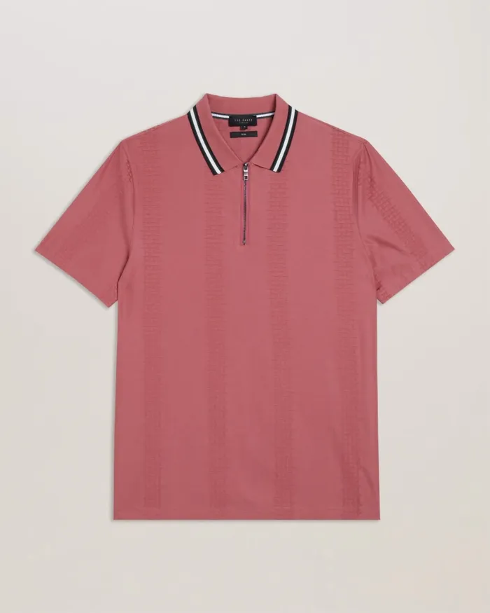 Men ORBITE 8211 Slim Fit Jacquard Zip Polo Shirt Medium Pink Ted Baker Tops