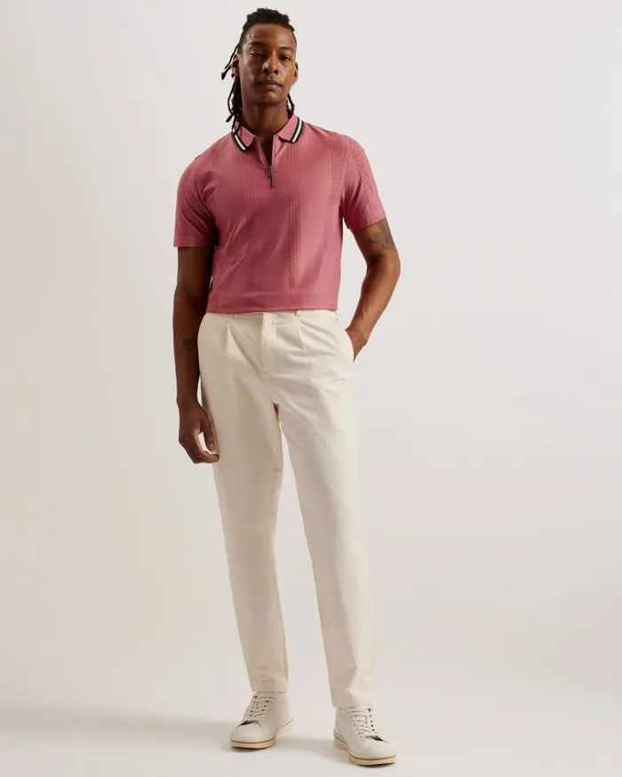Men ORBITE 8211 Slim Fit Jacquard Zip Polo Shirt Medium Pink Ted Baker Tops