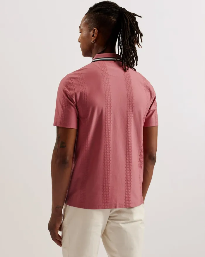 Men ORBITE 8211 Slim Fit Jacquard Zip Polo Shirt Medium Pink Ted Baker Tops