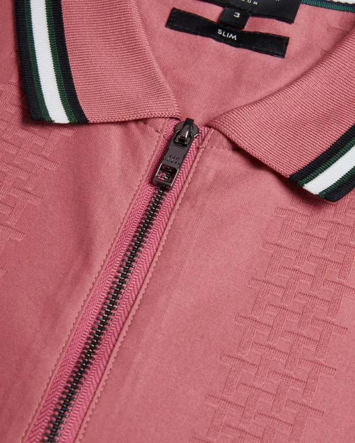 Men ORBITE 8211 Slim Fit Jacquard Zip Polo Shirt Medium Pink Ted Baker Tops