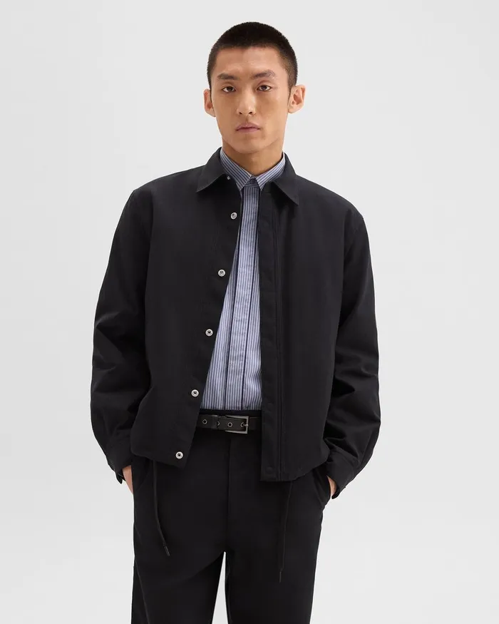 Men Outerwear Theory Coach Jacket In Gabardine Black